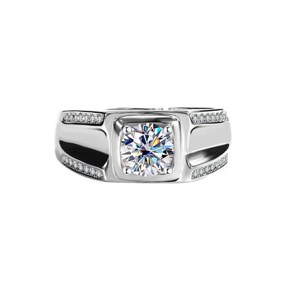 S925 Sterling Silver Moissanite Men's Ring 1 Karat Double-row Micro-inlaid