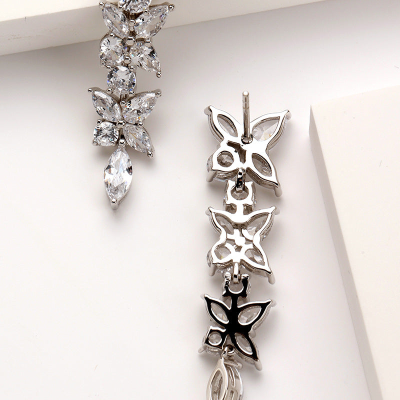 S925 Silver Sweet Temperament Women's Long Zircon Earrings