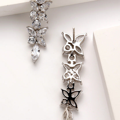 S925 Silver Sweet Temperament Women's Long Zircon Earrings