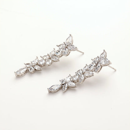 S925 Silver Sweet Temperament Women's Long Zircon Earrings