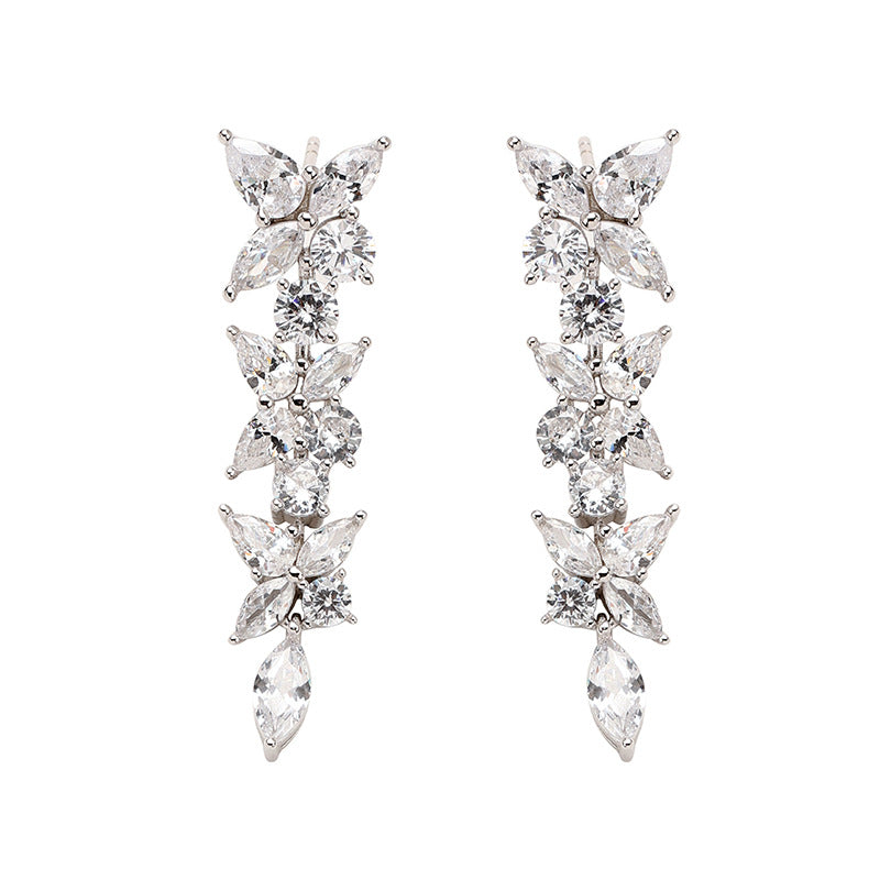 S925 Silver Sweet Temperament Women's Long Zircon Earrings