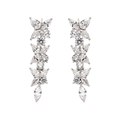 S925 Silver Sweet Temperament Women's Long Zircon Earrings