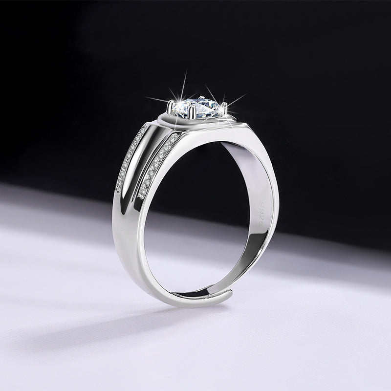 S925 Sterling Silver Moissanite Men's Ring 1 Karat Double-row Micro-inlaid