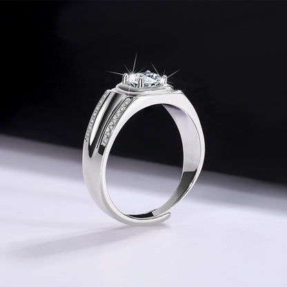 S925 Sterling Silver Moissanite Men's Ring 1 Karat Double-row Micro-inlaid