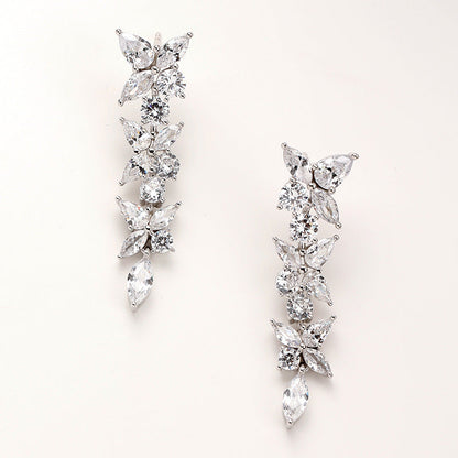 S925 Silver Sweet Temperament Women's Long Zircon Earrings