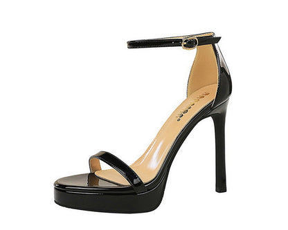 Luxury Women 11 Cm Heels Sandals Women Pumps Peep Toe High Heels Patent Leather Stiletto Lady Sandals Summer Shoes Platform Heel