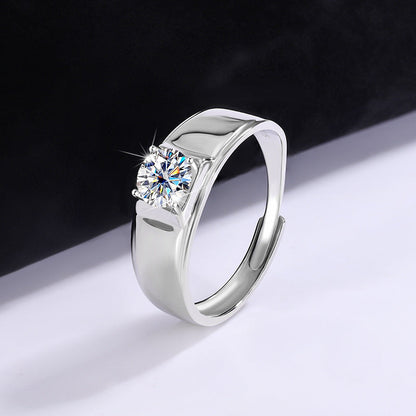 D Color Moissanite Ring Men's Sterling Silver