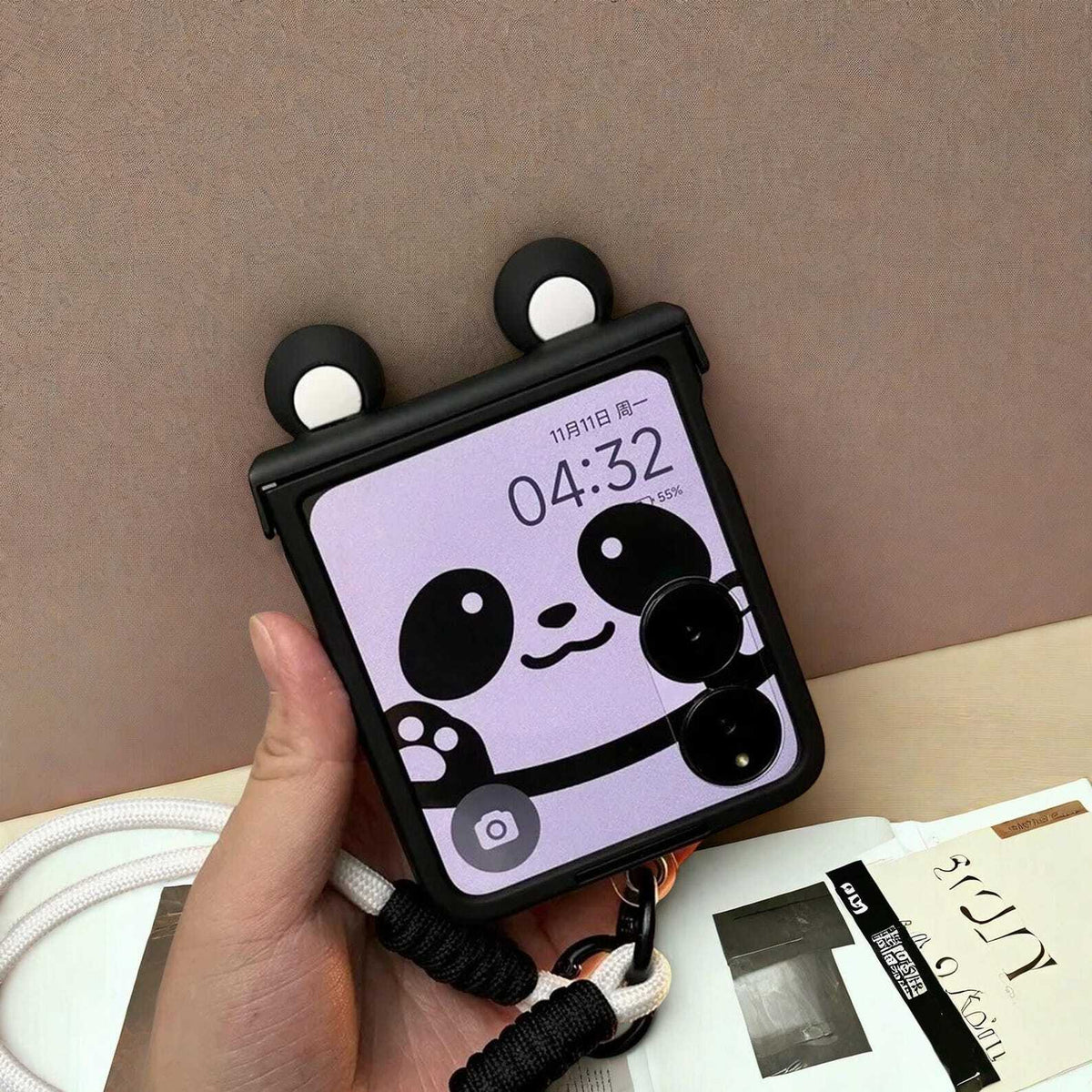 Cute Ears Hand Bracelet Hinge Case for Xiaomi MIX Flip - Stylish Protective Cover with Secure Chain Grip for MIX Flip Phones