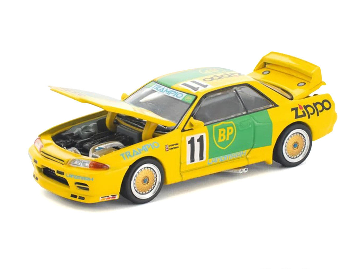 Skyline GT-R R32 RHD (Right Hand Drive) #11 Yellow with Green Graphics "Group A" (1993) 1/64 Diecast Model Car by Pop Race