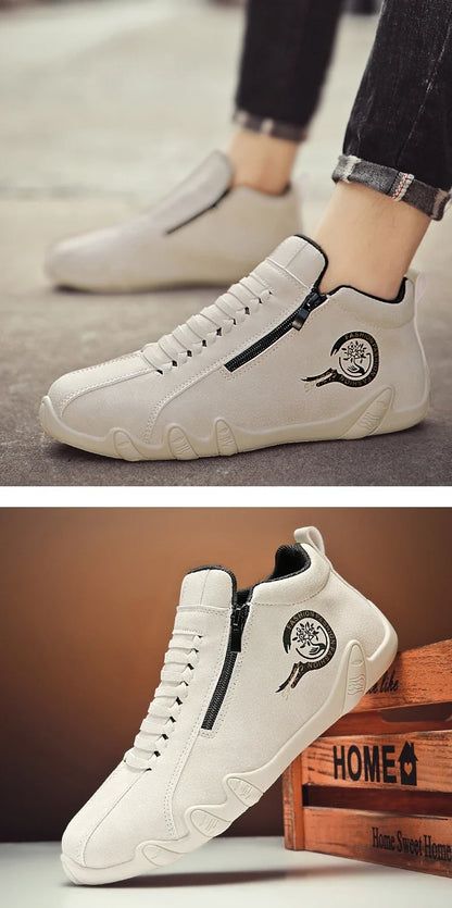 Men's Casual Shoes Side Zipper Short Boots Versatile Flats Bottom Trbottomyy Fashion Pu Leather Men's Shoes Spring Suitable for Outdoor Sports