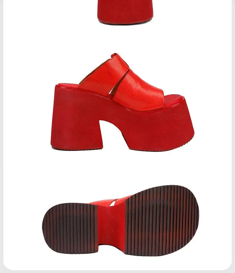 GKTINOO 2026 Summer New Genuine Leather Thick Soled Height Increasing Slippers Fashionable Women's Super High Heels Sandals