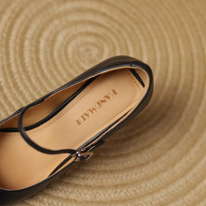 NEW Spring/Autumn Women Pumps Genuine Leather Shoes for Women Pointed Toe Thin Heel Shoes Shallow Buckle Strap Mary Janes Shoes