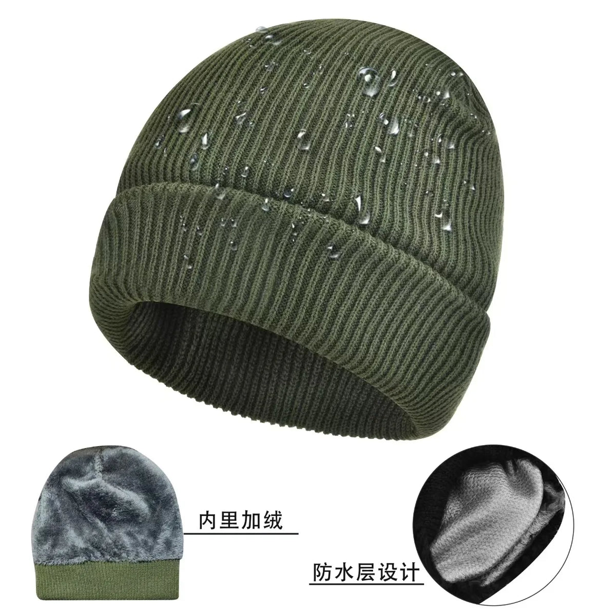 Waterproof Windproof Winter Warm Knit Beanie Fishing Hat Cap, Slouchy Soft Black Headwear Great for Winter Ski Walking Running
