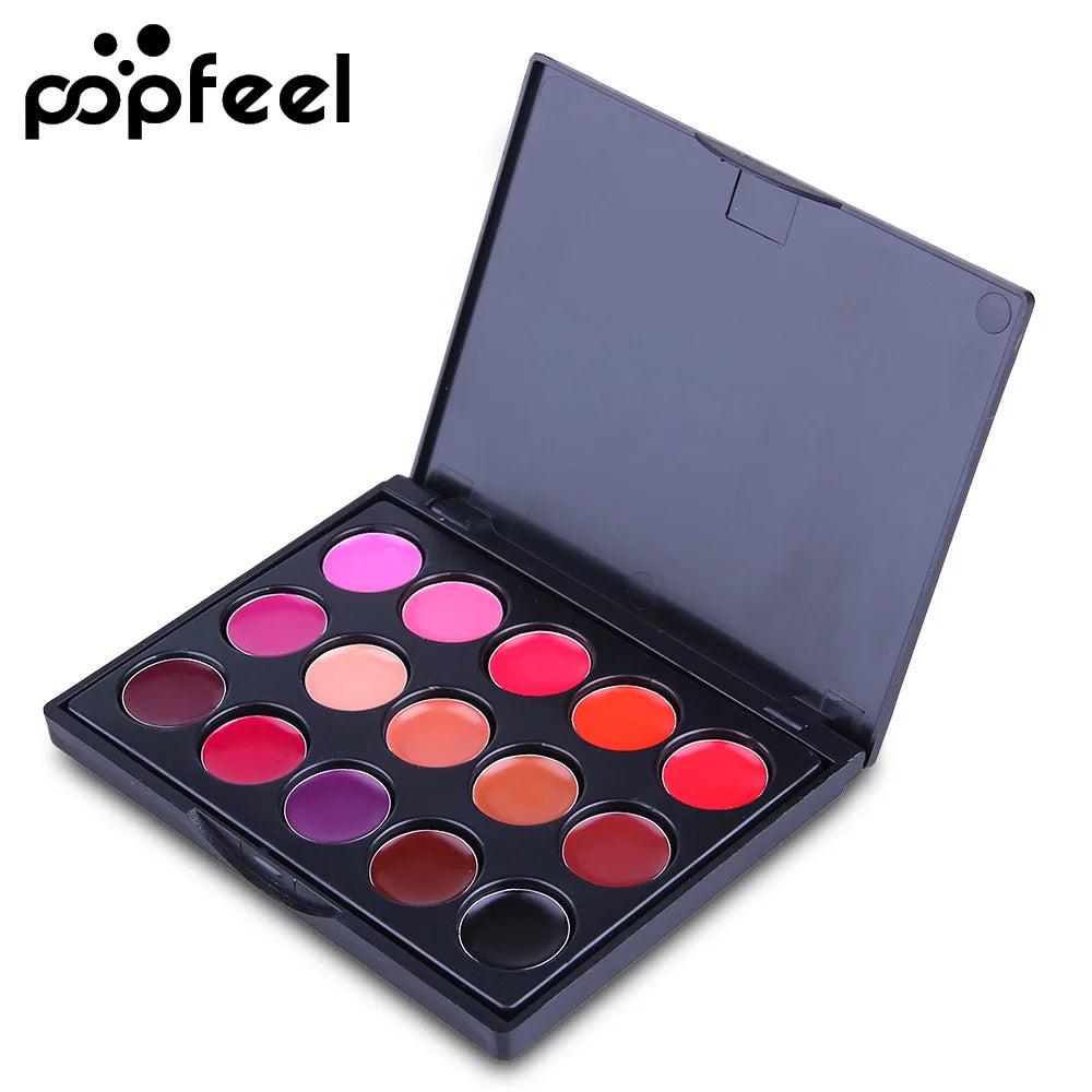 POPFEEL15 Colors Lipstick Palette Set Long Lasting Lip Gloss Korean Cosmetics Women Lip Tint Cheap and Small Beauty Lip Stain