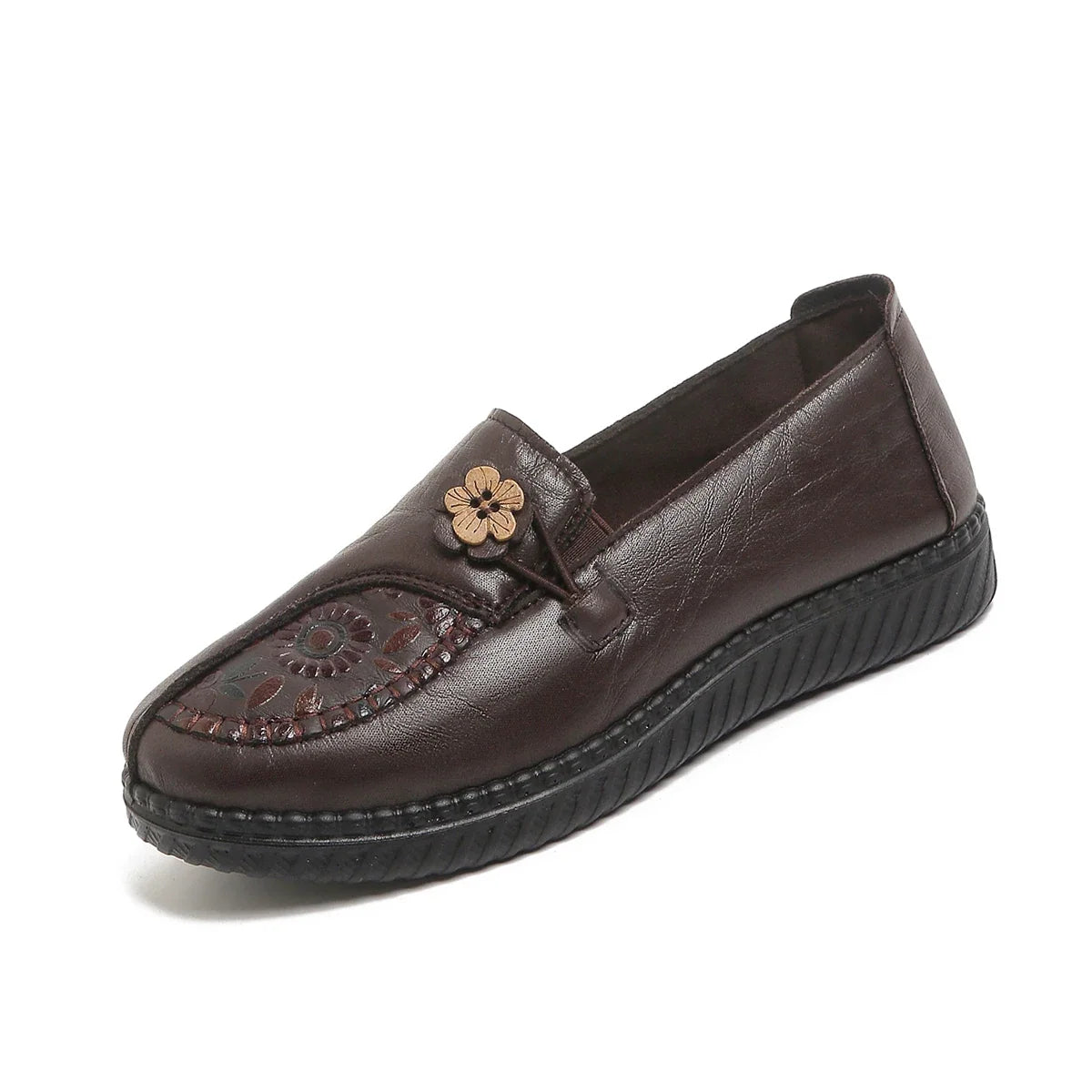 Comfortable Mom Shoes with Flower Ornament, Breathable Soft Sole Loafers, Casual Daily Shoes for Seniors