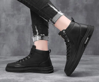 Men Boots Autumn High Top Leather Casual Shoes Fashion Cotton Shoes Flat Ankle Boots Business Outdoor Shoes Man Sneakers New