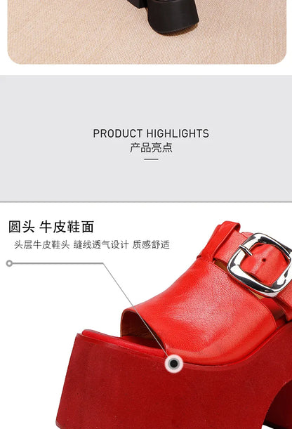 GKTINOO 2026 Summer New Genuine Leather Thick Soled Height Increasing Slippers Fashionable Women's Super High Heels Sandals