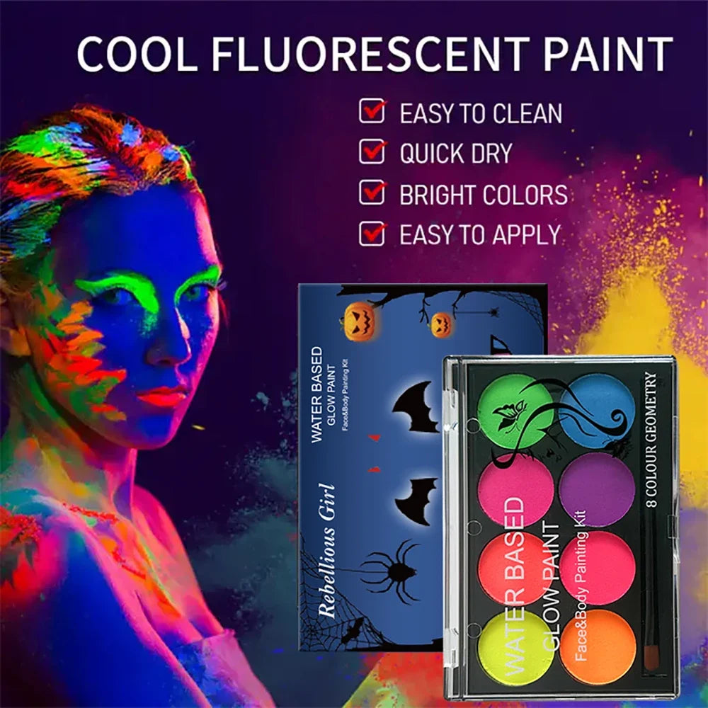 8 Colors Body Painting Palette for Tattoo Art UV Glow in The Dark Makeup Carnival Artist Cosplay Art Party Festival Cosmetics