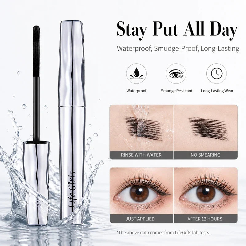 Life girls Waterproof Eyelash Primer Mascara, Lengthening Curling Lash Base, Smudge-Proof Long Lasting Black Brown Eye Makeup