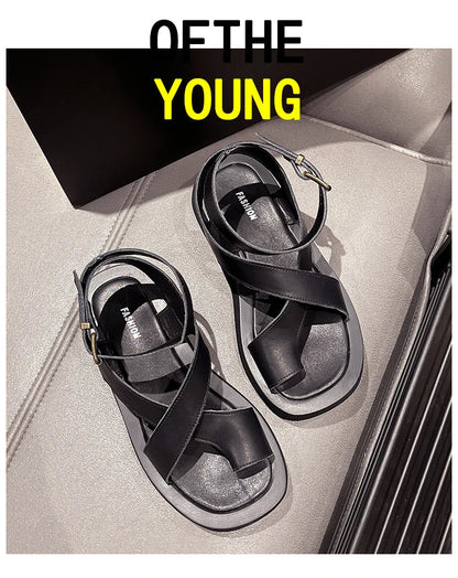 AIYUQI Sandals Women Genuine Leather 2026 Summer New Clip Toe Sandals Ladies Roman Women Shoes Muffin Sandals WHS MTO