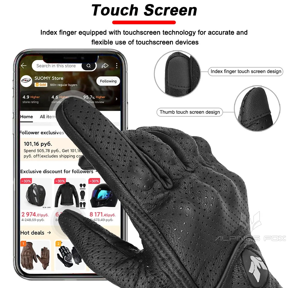 2023 Summer New Vintage Leather Motorcycle Gloves Men Black Wear-resistant Guantes Touchscreen Anti-slip Retro Motobiker Luvas