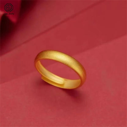 Sand Gold Adjustable Ring Matte Wide Band Openable Fade Resistant Unisex Couple Jewelry Solid Minimalist Gift