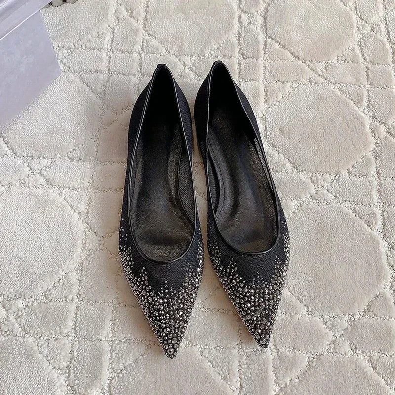 Women's high heels and single shoes for spring and summer  new mesh diamond fashion banquet pointed women's shallow mouth shoes