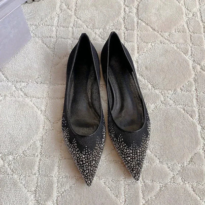 Women's high heels and single shoes for spring and summer  new mesh diamond fashion banquet pointed women's shallow mouth shoes