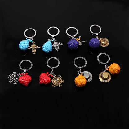 One Piece Luffy Straw Hat Keychain Rotatable Zoro Skull Metal Pendant Role-Playing Decorative Accessories Fan Jewelry Gift