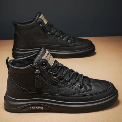 Men Boots Autumn High Top Leather Casual Shoes Fashion Cotton Shoes Flat Ankle Boots Business Outdoor Shoes Man Sneakers New