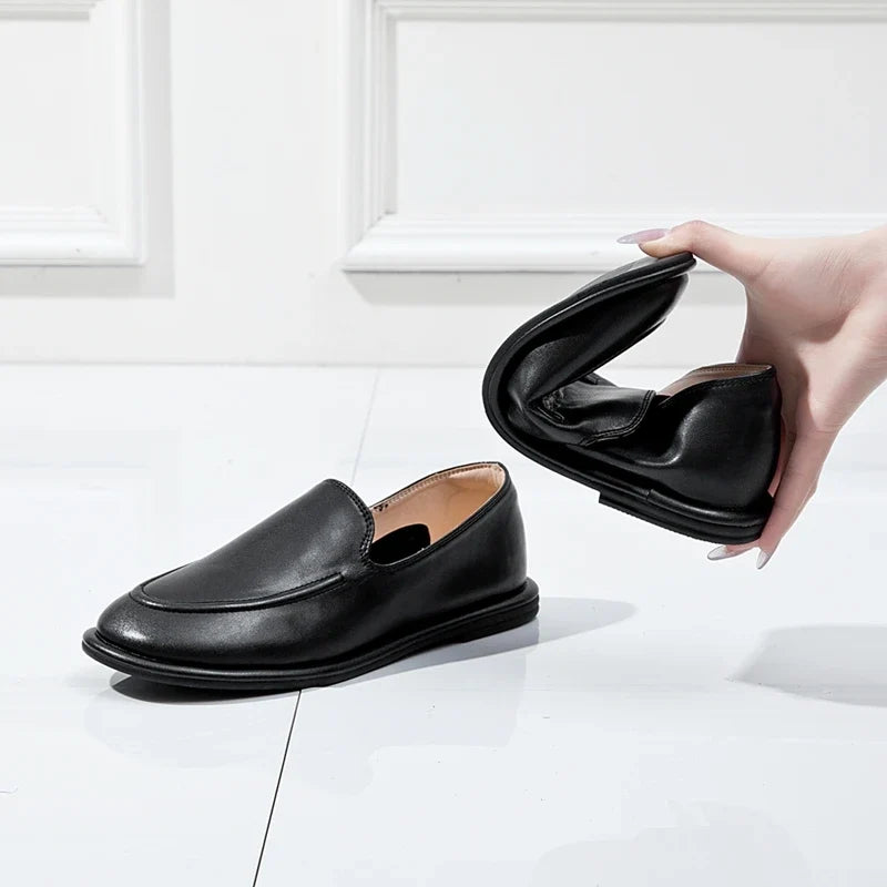 AIYUQI Loafers Women 2026 New Spring Round Toe One Foot Slip-on Shoes Women Genuine Leather Soft Flats Shoes Women