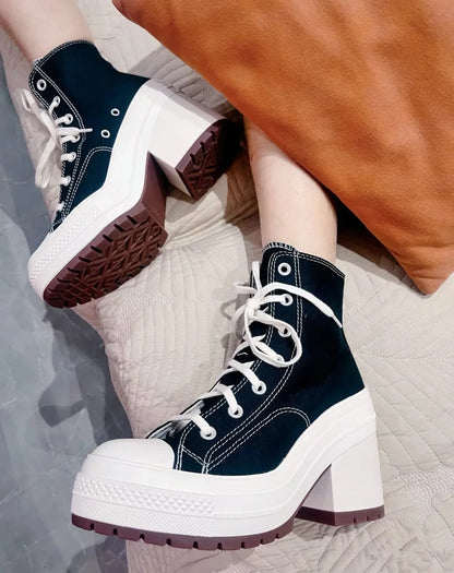 Women Platform Sneakers Canvas Shoes Personalized Luxry Heels Skateboard Lace Up Casual Fashion Outdoor Sneakers
