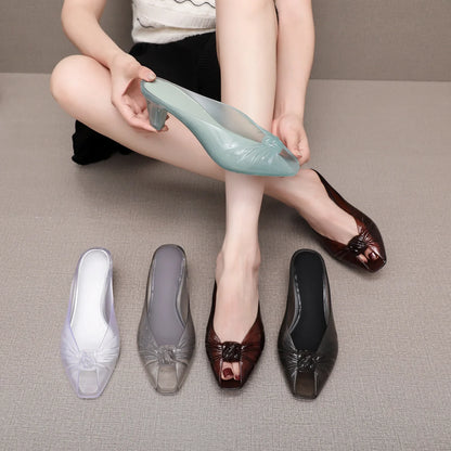 Ins Women's Fish Mouth Sandals Summer New Adult Pointed High-heeled Slippers Ladies Versatile Slim Heeled Bow Jelly Beach Shoes