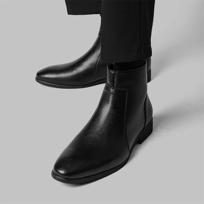 Winter New Men Business Boots Black  Red Simple Slim Fit Soft Leather Boots Casual and Fashionable Chelsea Boots 38-46 Men Boots
