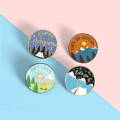 Scenic Snow Mountain Pine Tree Pattern Enamel Pin Social Power Brooch Custom Bag Lapel Shirt Badge Fun Cartoon Jewelry Gift for