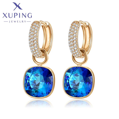 Xuping Jewelry Charm Square Shaped Luxury Exquisite Gold Color Plated Crystal Earring for Women Gift A00606258