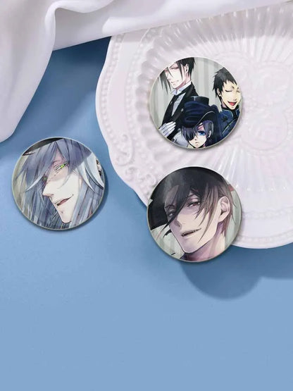 58MM Cartoon Comics Black Butler Creative DIY Badge Tinplate Plastic Pins Button Brooches for Backpack Accessories Jewelry Gifts