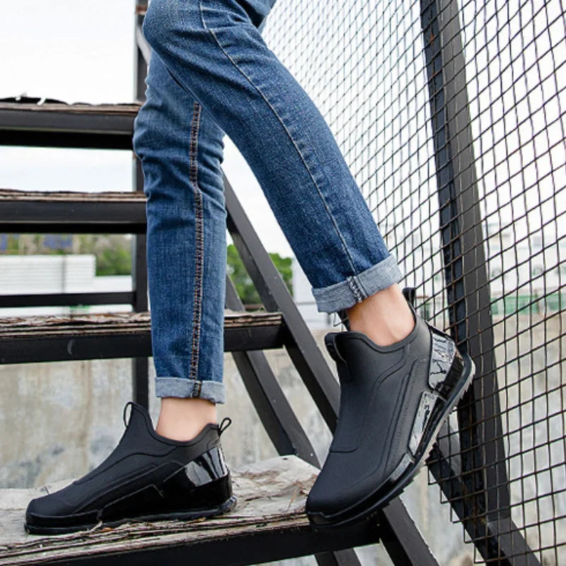 Men's Rain Boots Ankle Waterproof Shoes Men Casual Fishing Work Shoes Slip on Non-slip Rain Shoes Womens Kitchen Rubber Shoes