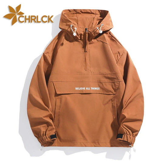 CHRLCK Men Hiking Jacket Outdoor Waterproof Fishing Hooded Sport Jacket Adjustable Drawstring Travel Jacket Mountaineering Coats