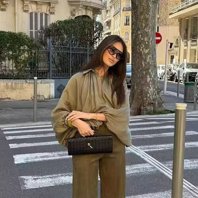 Women's Bomber Jacket Long Sleeve Pleats Street Wear With Zipper Green Beige Vintage Oversize Zip Up Casual Summer Jacket female