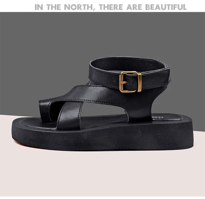 AIYUQI Sandals Women Genuine Leather 2026 Summer New Clip Toe Sandals Ladies Roman Women Shoes Muffin Sandals WHS MTO