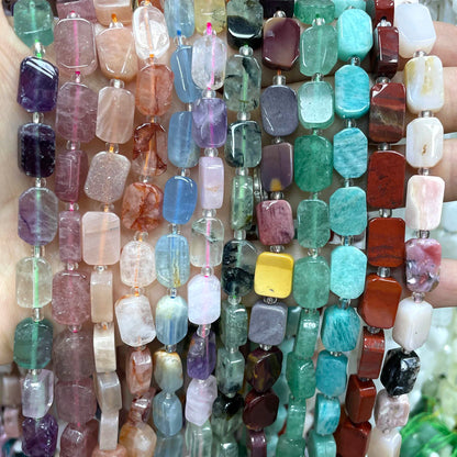 Natural Stone Flat Rectangle Amethyst Lapis Lazuli Quartz Apatite Spacer Beads For Jewelry Making Diy Bracelet Accessorie 8*12MM