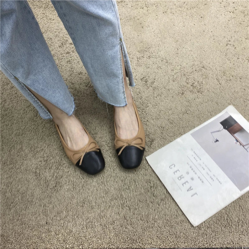 Large Size 44 45 46 47 48 Flat Shoes Women's Spring  Autumn Bow New Square Toe Shallow Ladies Shoes loafers women zapatos mujer