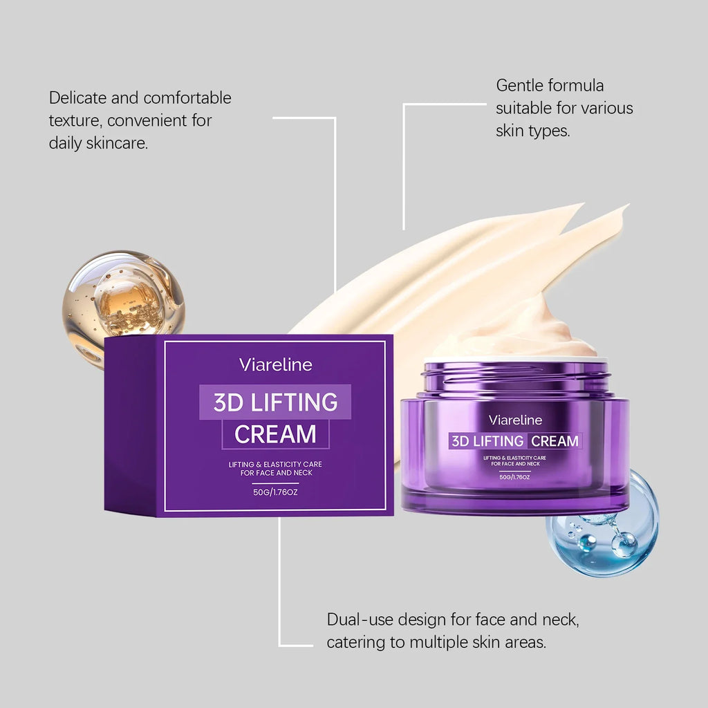 Viareline 3D Lifting Cream, Face & Neck Firming Moisturizer, Improve Skin Elasticity Anti-Aging Daily Facial Cream 50g