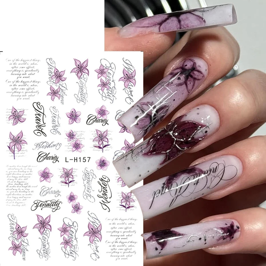 2/3 pcs Punk Style English Letters Nail Stickers Gothic Artistic Lettering Nail Charms Y2K Metallic Retro Letters Nail Decor