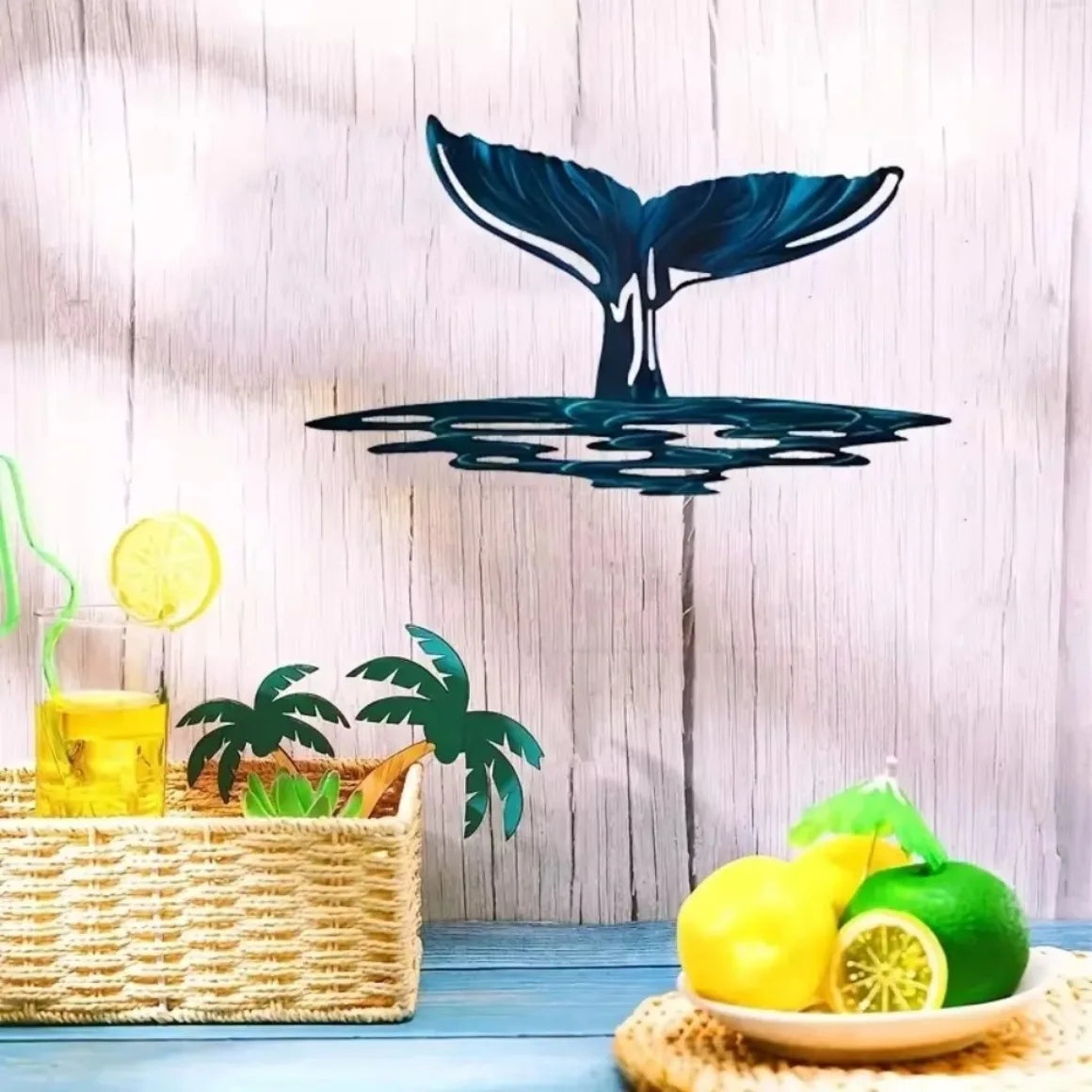 Elegant Whale Tail Metal Wall Art - Unique Ocean Series Home Decor Pendant