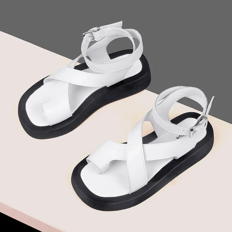 AIYUQI Sandals Women Genuine Leather 2026 Summer New Clip Toe Sandals Ladies Roman Women Shoes Muffin Sandals WHS MTO