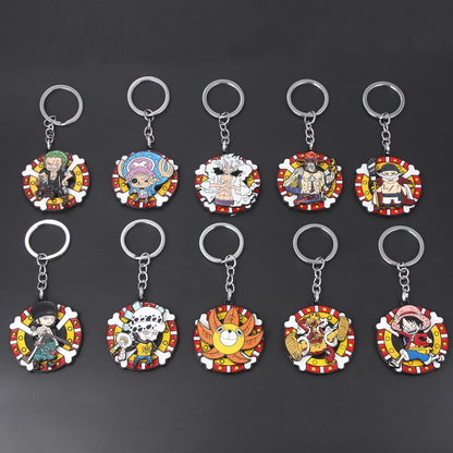 One Piece Luffy Straw Hat Keychain Rotatable Zoro Skull Metal Pendant Role-Playing Decorative Accessories Fan Jewelry Gift