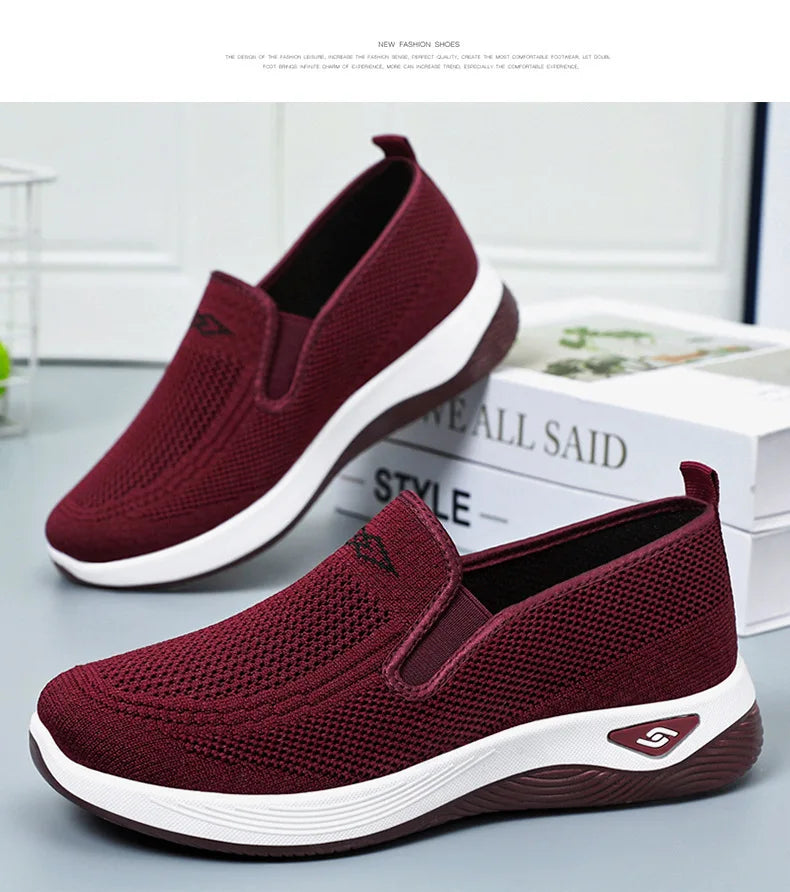 Women's Shoes Spring and Autumn New Mesh Breathable Casual Shoes Outdoor Lightweight Non-slip Wedge Heel Thick-soled Sneakers