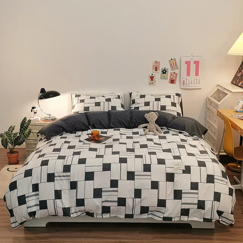 Checkerboard Bedding Comforter Set with Pillowcase bed sheet Single Full Size Bed Linen Duvet Cover Set Queen/King Double Single